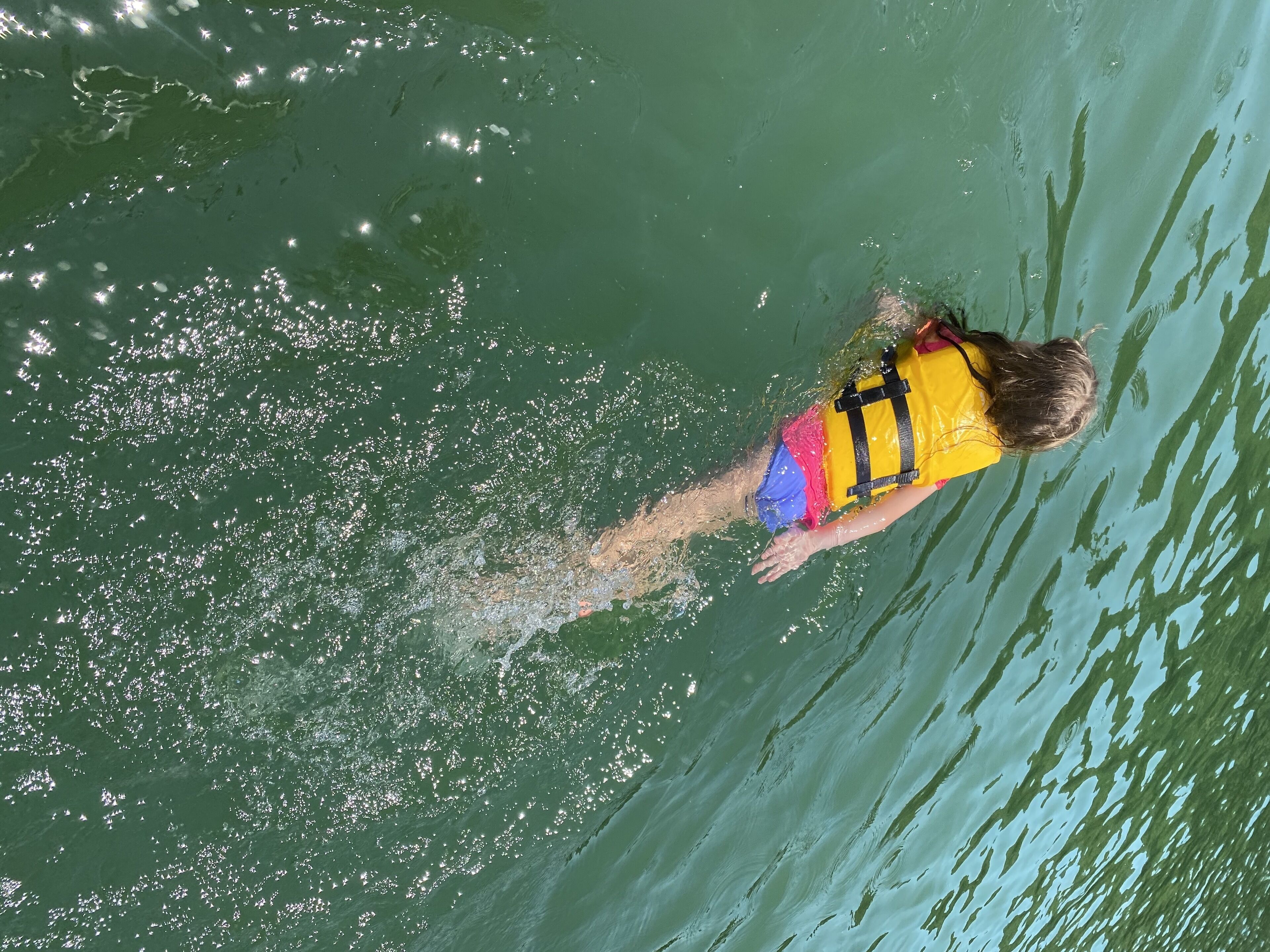 Iemand zwemt in het water.