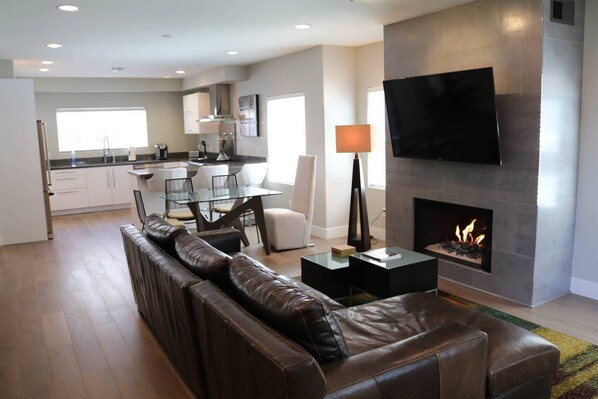 TV, fireplace, video games, DVD player