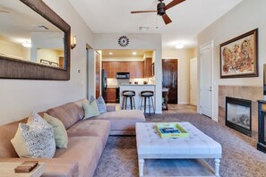 TV, fireplace, offices - Heritage Haven | 2BR Legacy Villa (La Quinta)