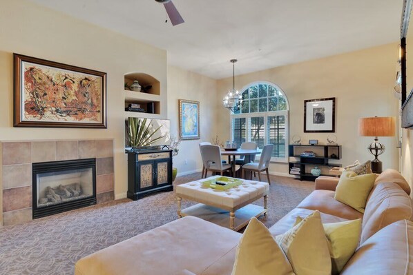 TV, fireplace, offices