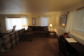 TV, DVD player, books, video library