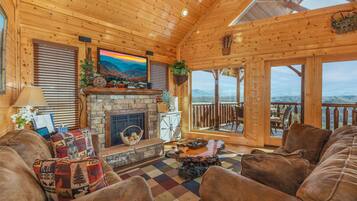 Älytelevisio, takka, videopelikonsoli, DVD-soitin