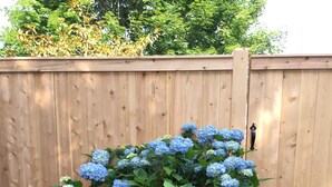 Une clôture en bois avec un portail en métal.