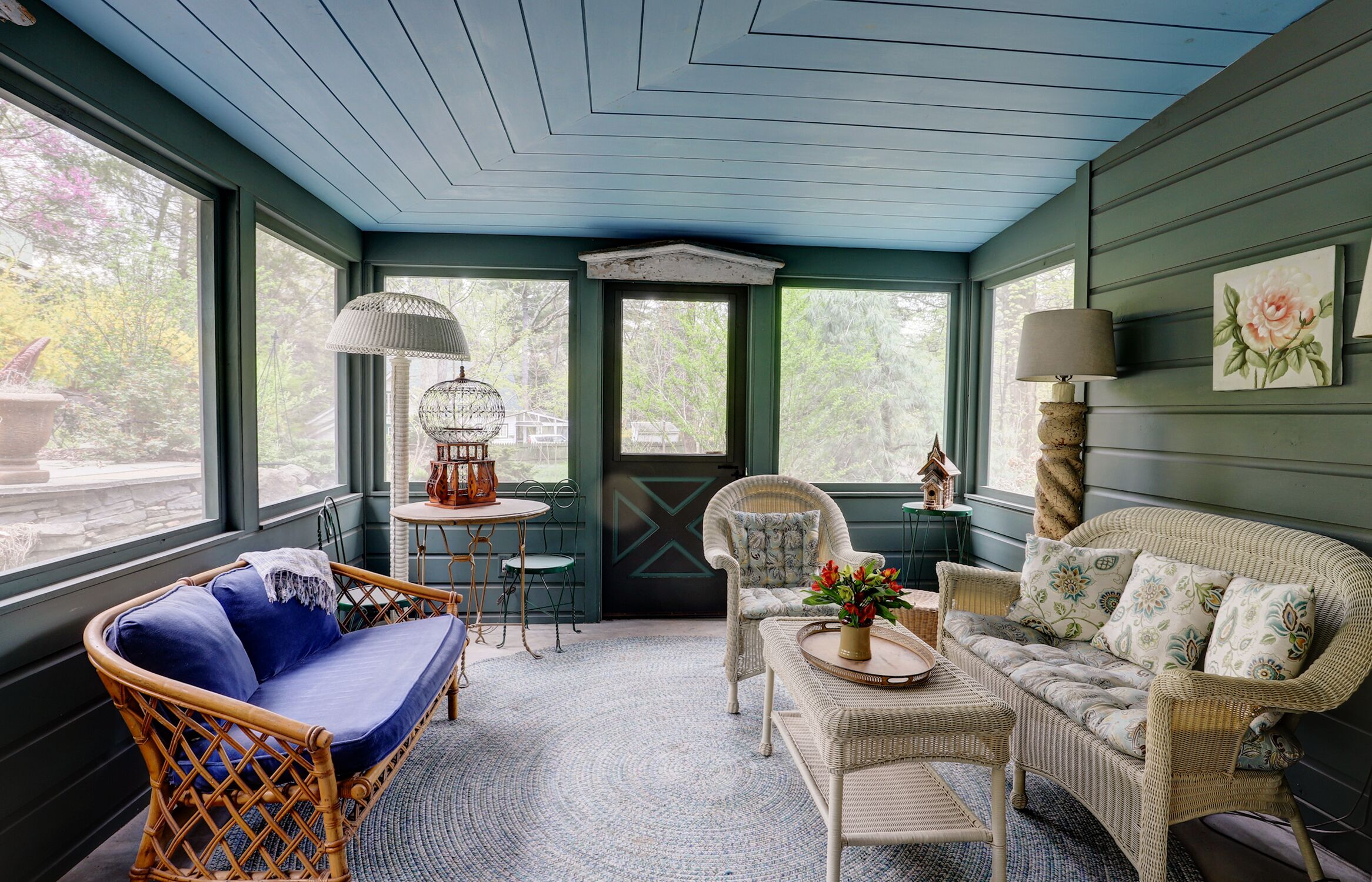 TV connectée, cheminée, lecteur de DVD, livres