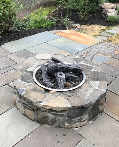 Tannery Brook Cottage: Terraced Garden with Patio, Cascade and Fire Pit.