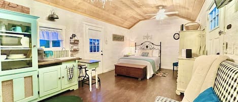 1 bedroom, desk, iron/ironing board, travel cot