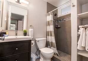 Combined shower/tub, hair dryer, towels, soap - Stunning downtown Telluride Tri-Level!  Walk to everything! (Telluride)