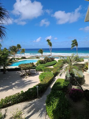 On the beach, sun-loungers, beach towels