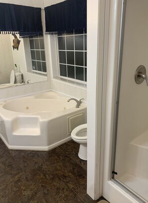 Ensemble douche/baignoire, baignoire à jets, sèche-cheveux