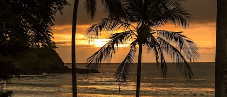 On the beach, sun loungers, beach towels