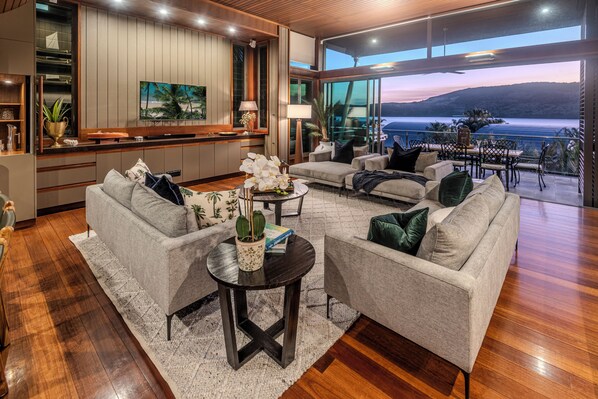 Villa, 4 Bedrooms, Ocean View | Living area | TV, DVD player, books - Yacht Club Villa 33-Serenity-Ocean Views with Golf Buggy (Whitsundays)