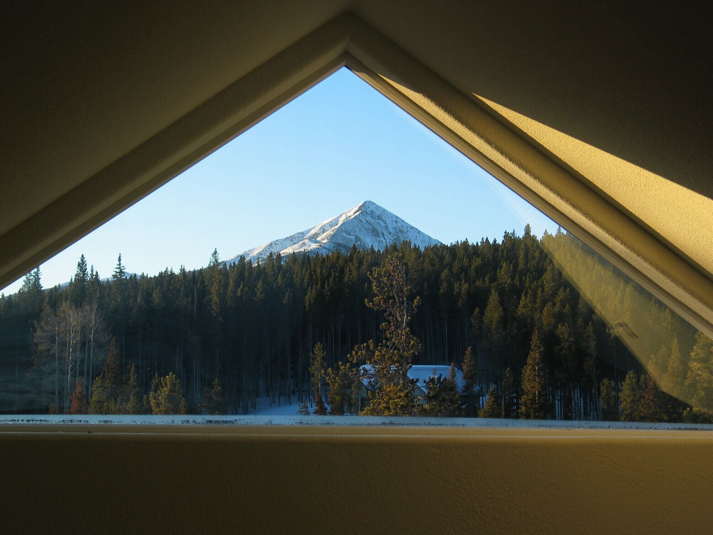 The loft window makes a fantastic frame for the mountains in the distance.