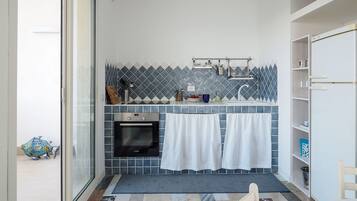 Apartemen, 1 kamar tidur, pemandangan laut | Dapur kecil pribadi | Lemari es besar, oven, kompor, dan pemanggang roti