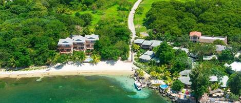 On the beach, sun loungers, beach towels