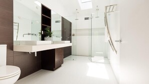 Shower, free toiletries, hair dryer, towels
