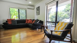 Smart TV, fireplace, DVD player, video library