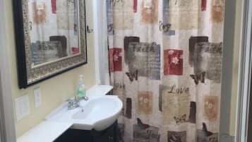 Ensemble douche/baignoire, sèche-cheveux, serviettes fournies, savon