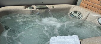 Guesthouse, with quail, cactus, & desert.