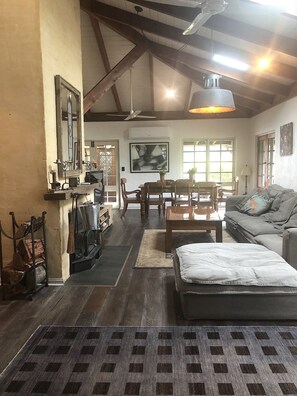 Televisio, takka, DVD-soitin, leluja