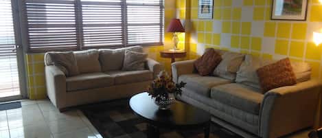 Flat-screen TV, DVD player, stereo, printers