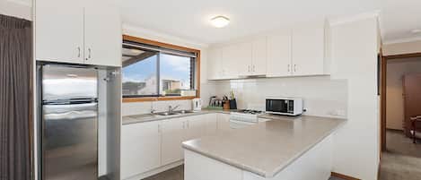 Fridge, oven, stovetop, kitchen islands