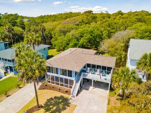 Exterior - Blue Sky- Private Heated Pool -Across from Beach Access - Two Units - Three Porches (Folly Beach)