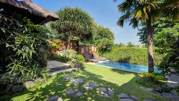 Outdoor pool, pool loungers