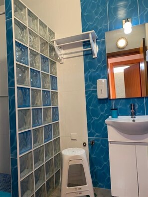 Douche, serviettes fournies, savon, papier toilette