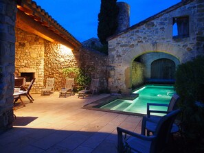 Outdoor pool, a heated pool, sun loungers - Mas de la Chapelle ~ Stone Maison de Maitre with a Heated Private Pool (Garrigues-Sainte-Eulalie)