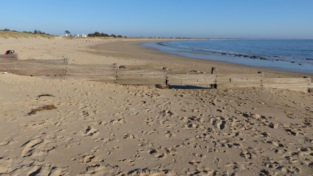 A sandy beach with wooden barriers and footprints. - house / villa - LA GUERINIERE (La Guérinière)