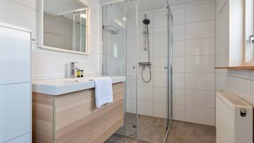 Een douche, gratis toiletartikelen, een haardroger, handdoeken