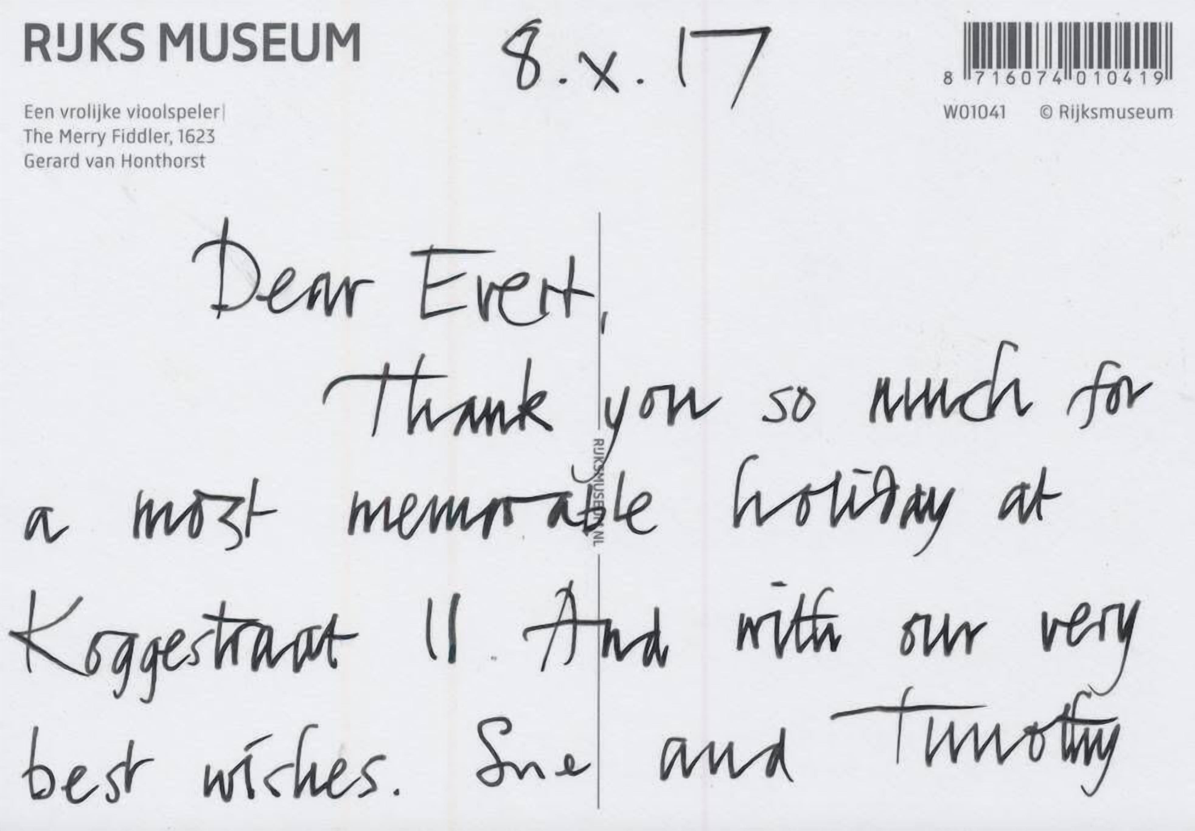 A handwritten note from the Rjks Museum.