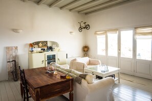Smart TV, fireplace, DVD player, books