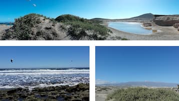 Accommodatie ligt op het strand, ligstoelen, strandlakens