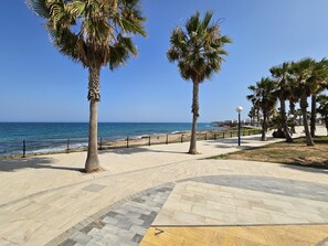 Beach nearby, sun loungers