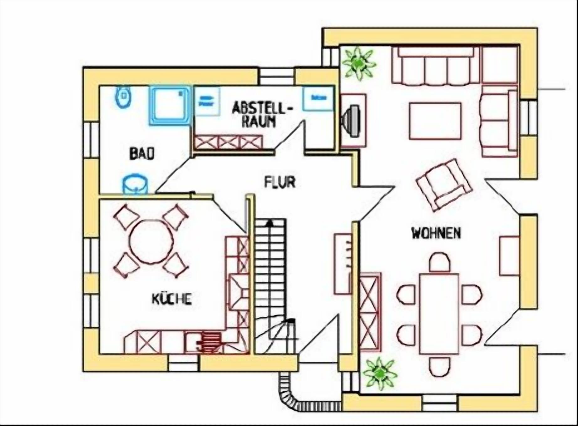 A floor plan of a hotel with a kitchen, dining area, living room, and bathroom.