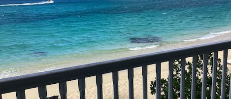 On the beach, sun loungers, beach umbrellas, beach towels