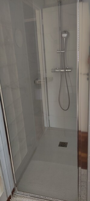 Ensemble baignoire-douche, séchoir à cheveux, serviettes fournies, savon