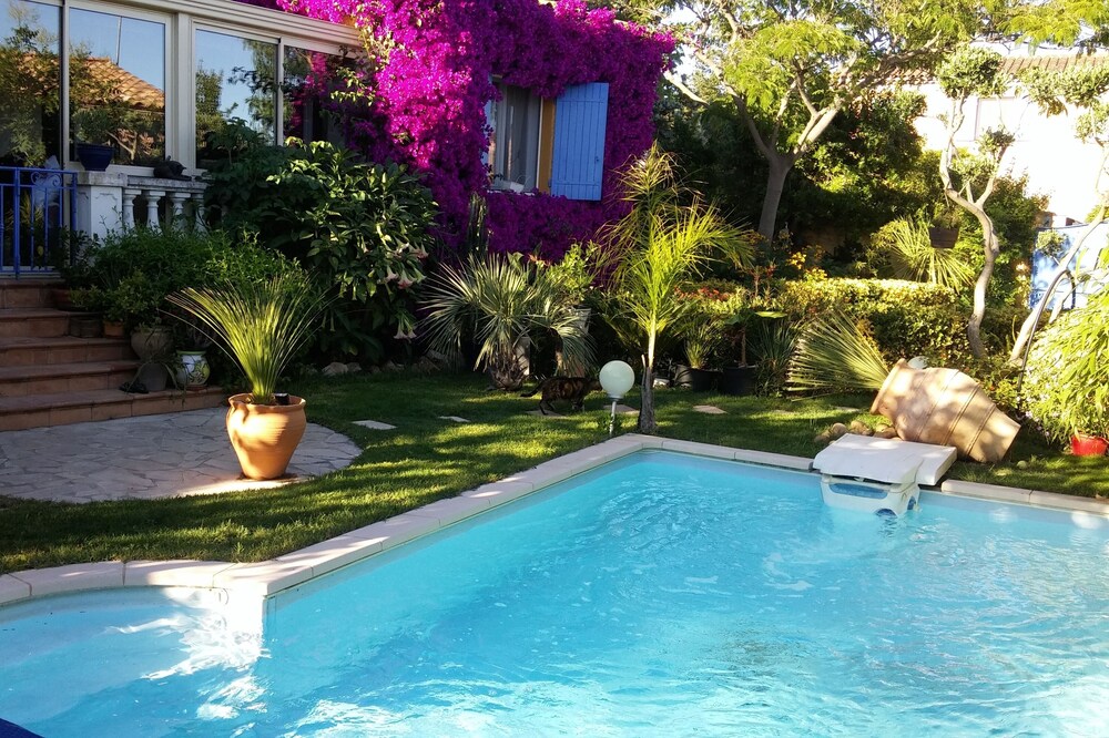 Room with private bathroom, swimming pool