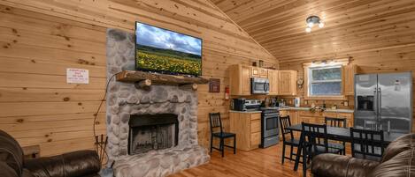 Smart TV, fireplace, video games