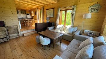 Televisie, een open haard, videospelletjes en een dvd-speler