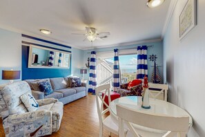 TV, DVD player, books, stereo