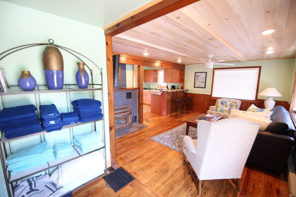 TV, fireplace