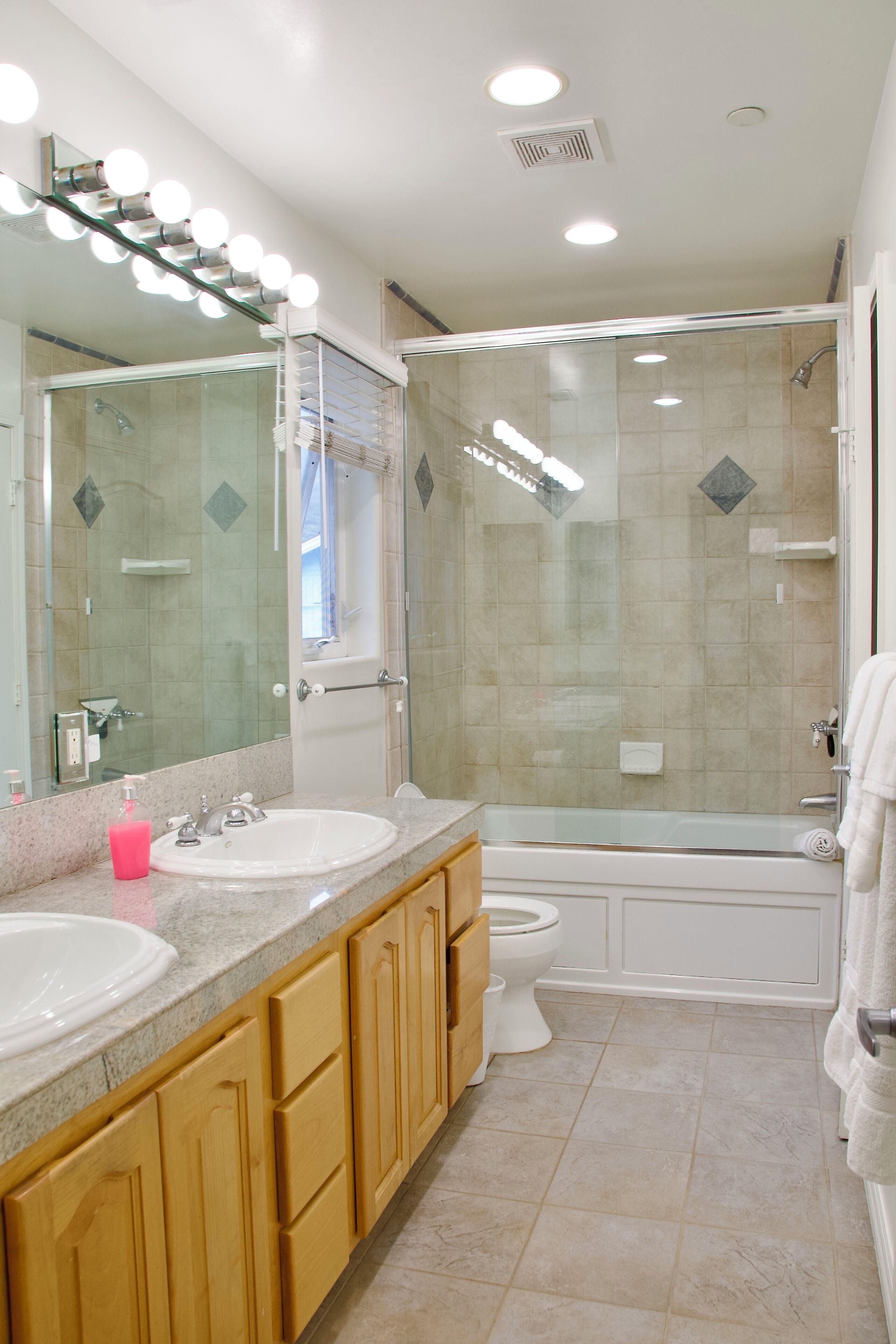 Hair dryer, towels, toilet paper