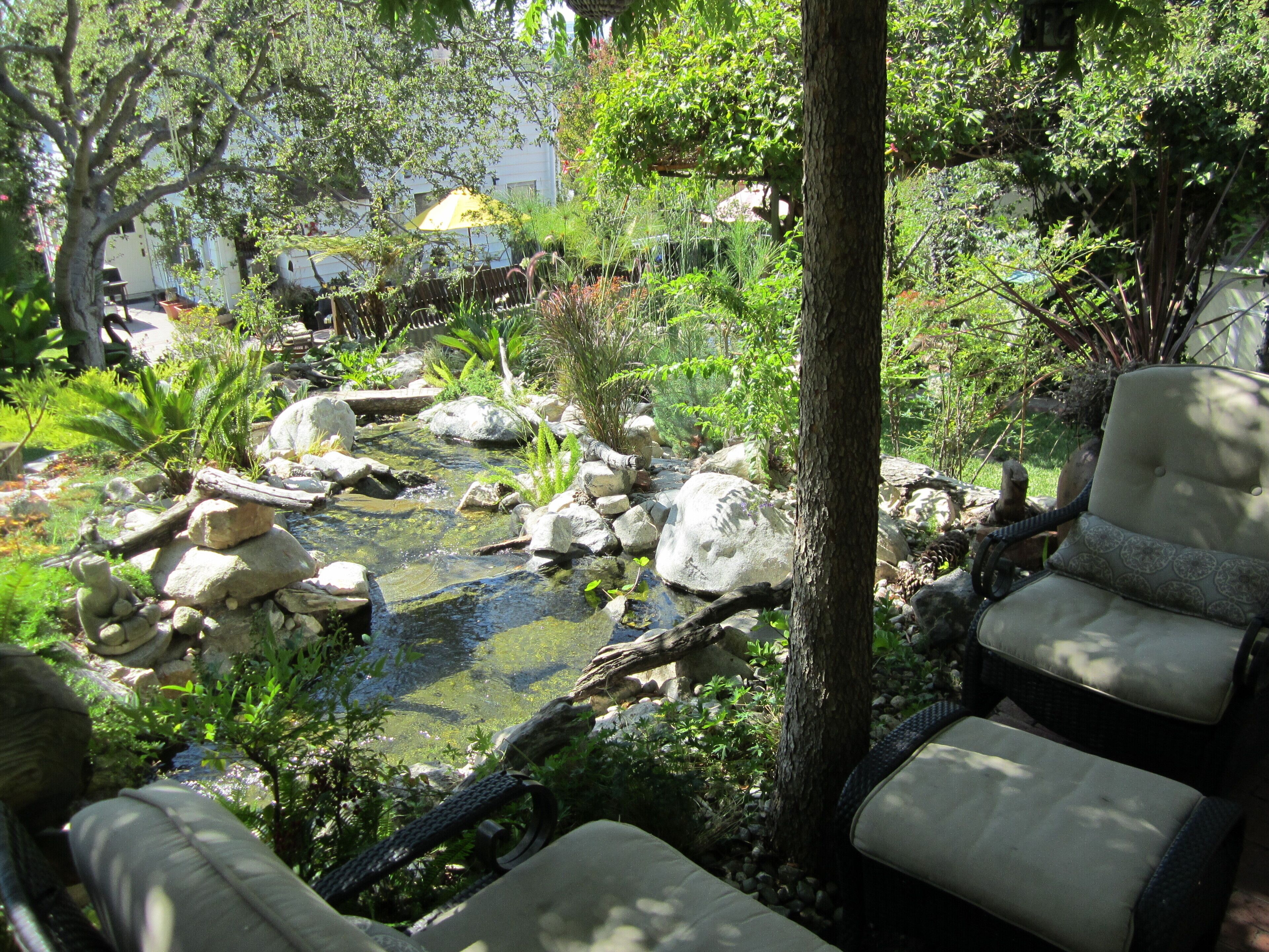 Stream continuing downhill from patio