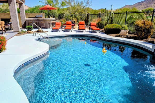 Pool depth - 3' at steps, 5' middle, 4' at far end