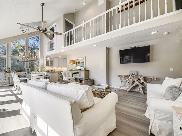 Flat-screen TV, smart speakers