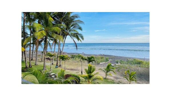 On the beach, sun-loungers, beach towels