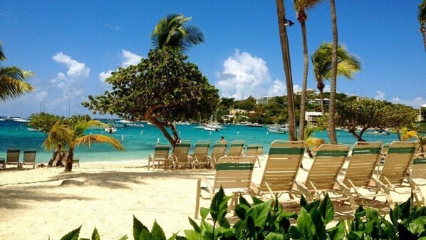Cowpet Bay Beach has lounge chairs for your use. I have beach chairs should you decide to try other St. Thomas beaches.