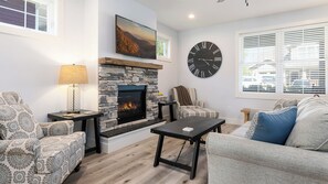 TV, fireplace, table football, books